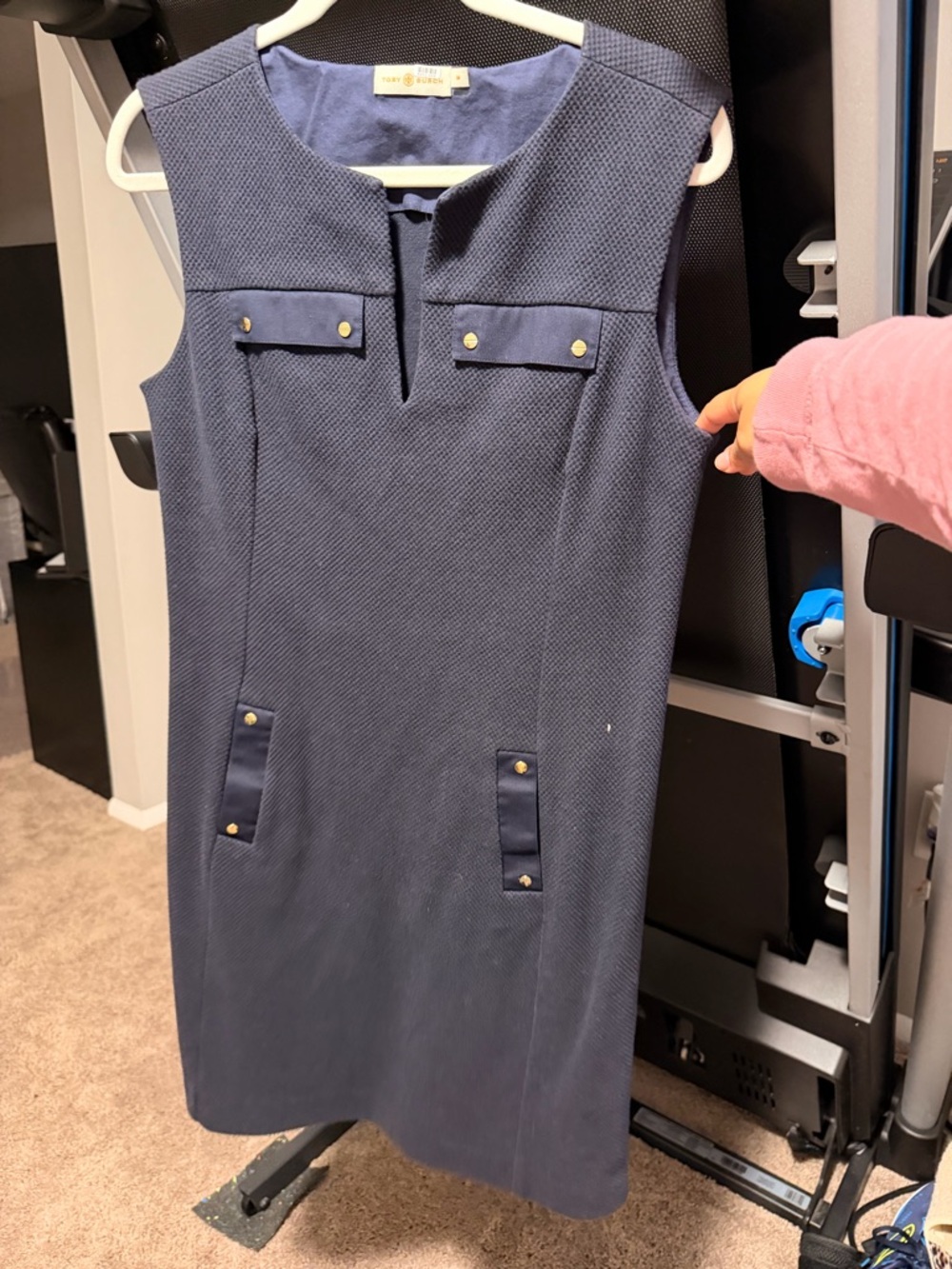 Tory Burch Navy Sleeveless Shift Dress with Gold Buttons - Picture 6 of 9